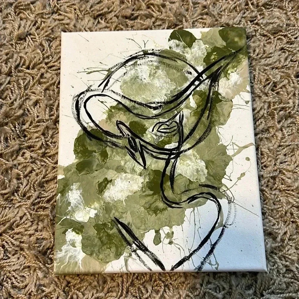 Homemade 8x10 Green, White and‎ Black Wall Art Women Face Canvas